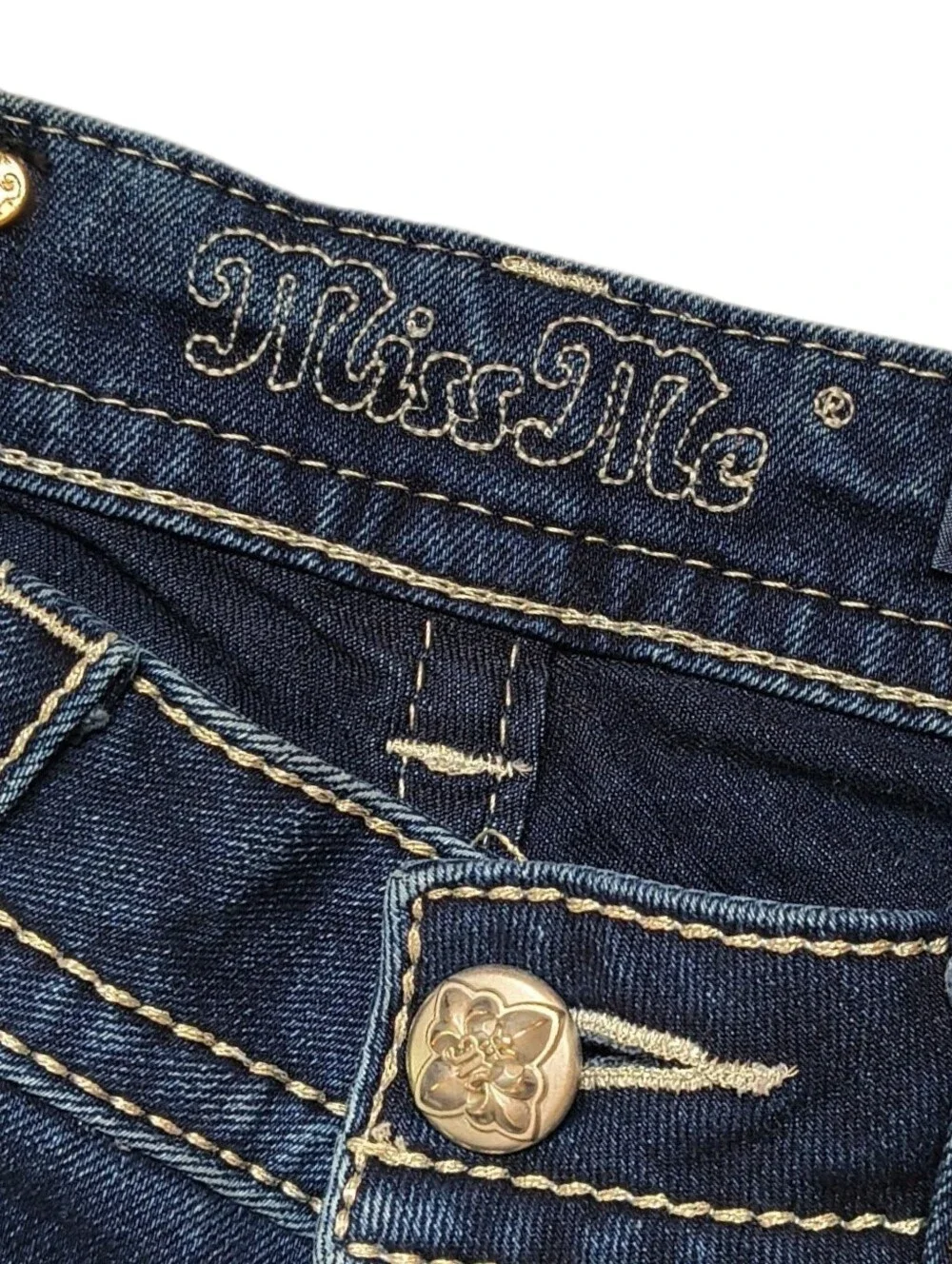 Miss Me Dark Blue Boot Cut Jeans with Rhinestone Cross Pockets Size 26